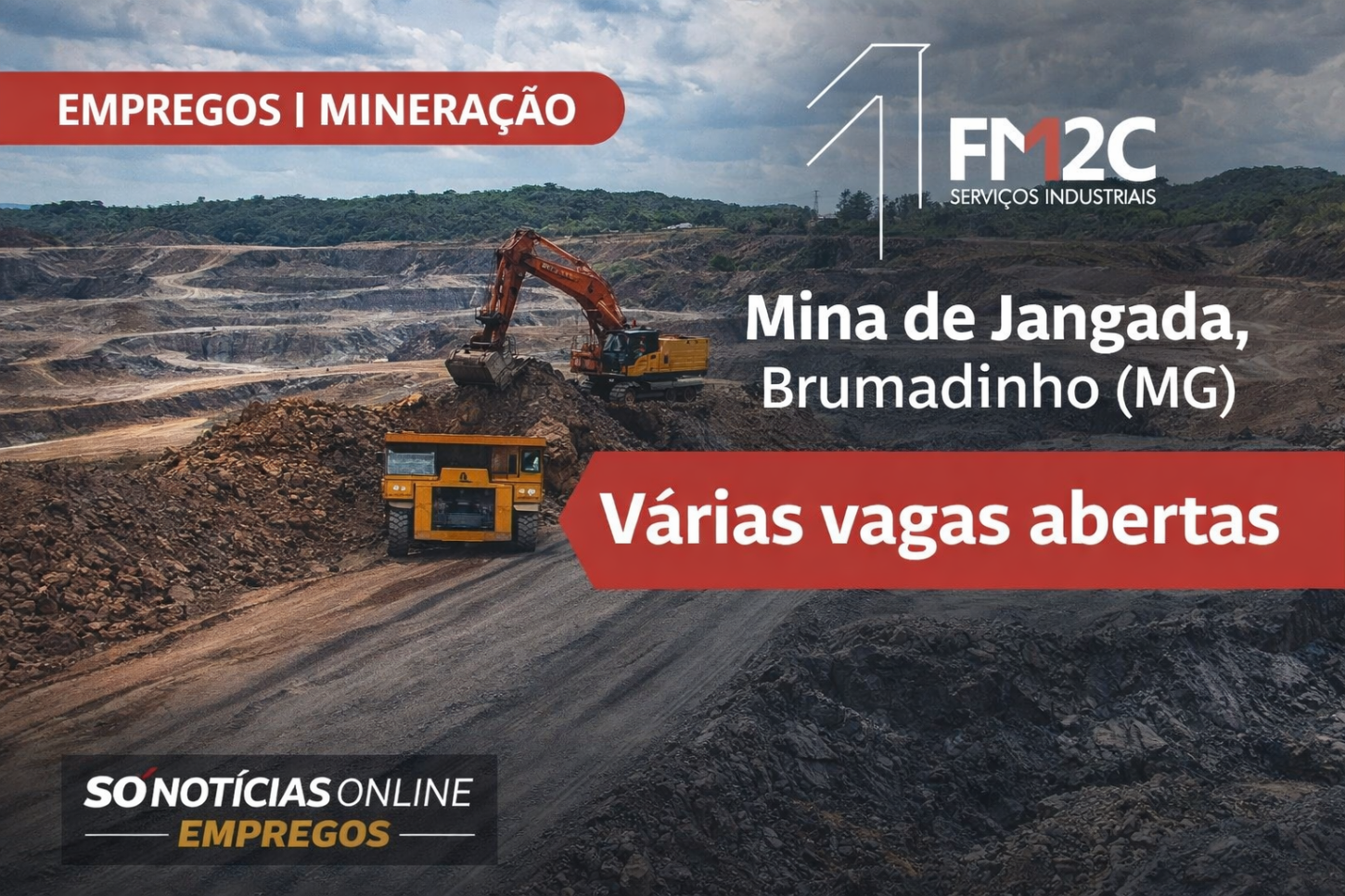 Empresa abre várias vagas na Mina de Jangada, em Brumadinho