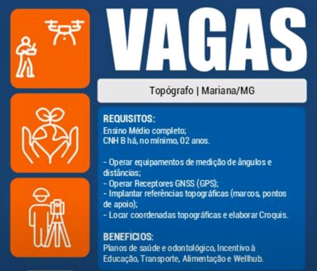 Empresa ERG Engenharia abre vaga para Topógrafo em Mariana (MG)