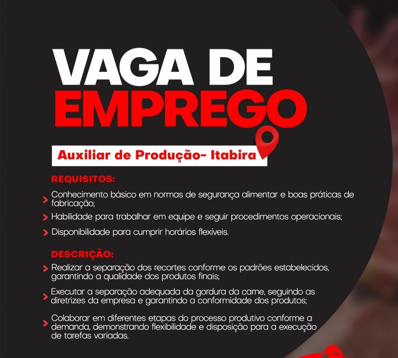 GRAN FILÉ ABRE VAGA DE AUXILIAR DE PRODUÇÃO EM ITABIRA