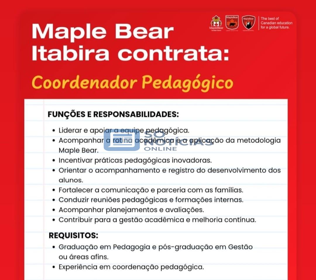 Maple Bear Itabira abre vaga para Coordenador Pedagógico; veja requisitos e como se candidatar