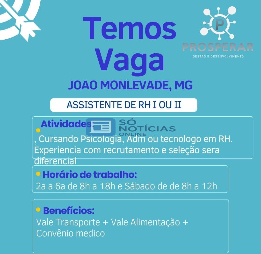 Prosperar Gestão abre vaga para Assistente de RH em João Monlevade