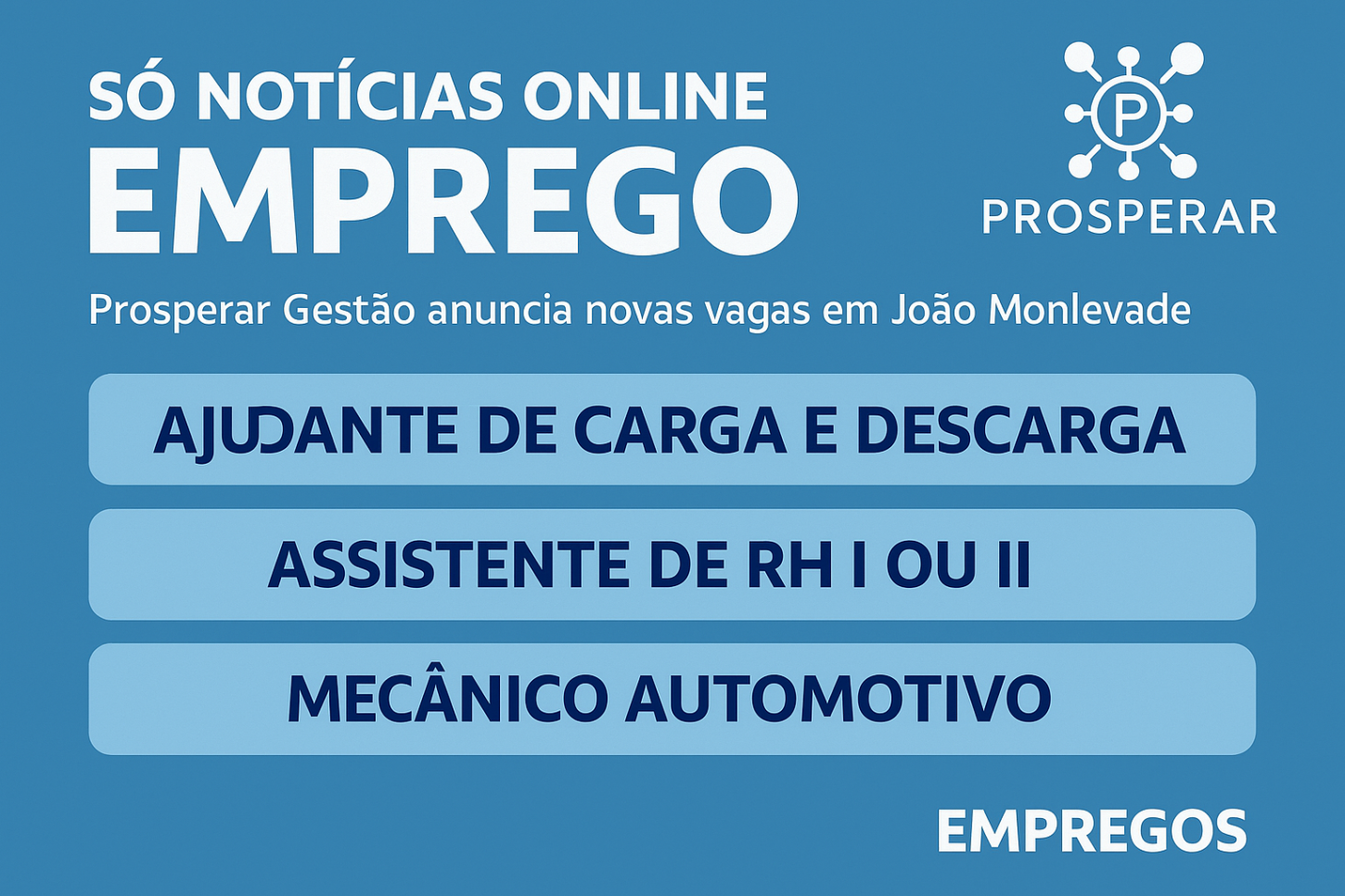Prosperar Gestão anuncia novas vagas em João Monlevade; salários e benefícios atraentes