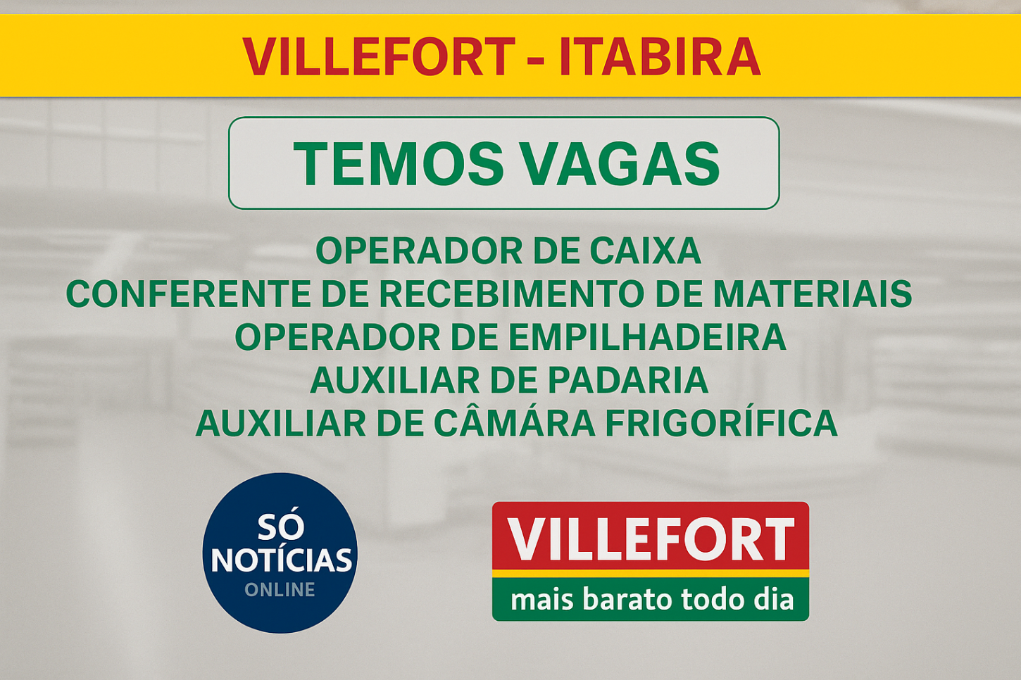 Villefort abre vagas de emprego em Itabira para diversas funções