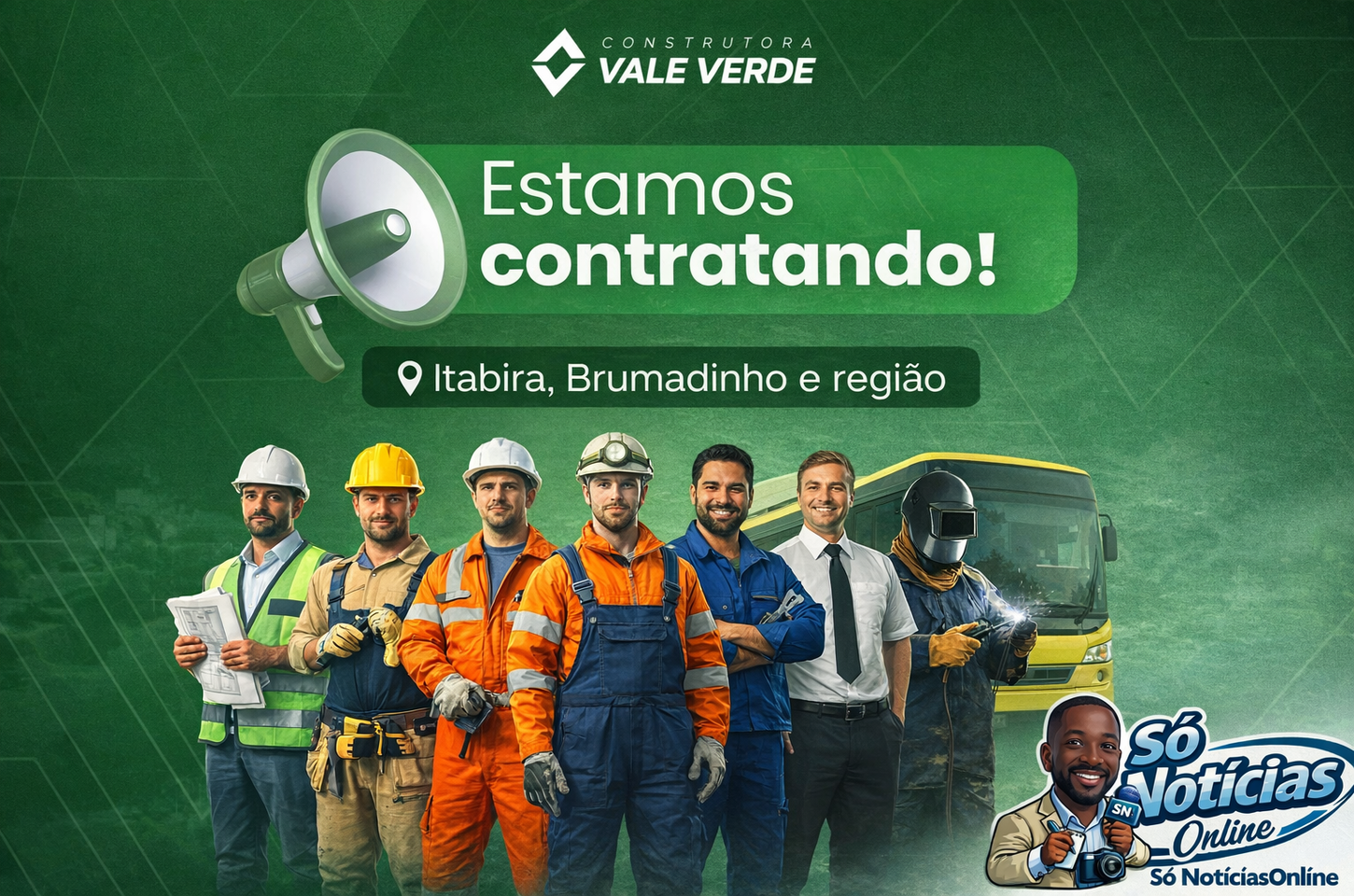 Construtora Vale Verde abre diversas vagas em Itabira, Brumadinho e região