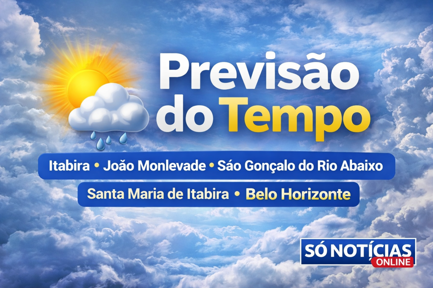 Previsão do tempo em Itabira, João Monlevade, São Gonçalo do Rio Abaixo, Santa Maria de Itabira e Belo Horizonte