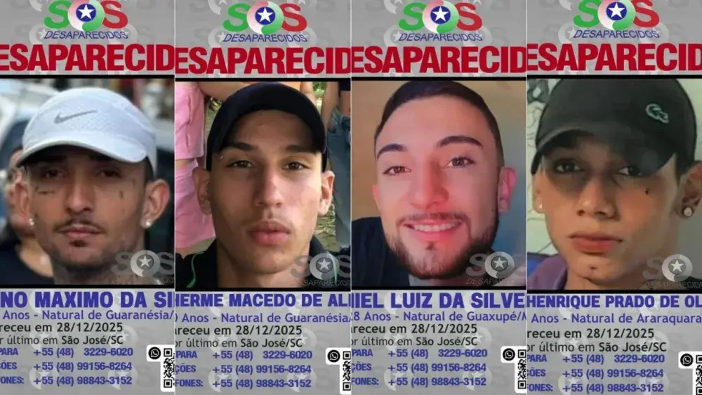 Quatro jovens, entre eles três mineiros, desaparecem no mesmo dia em SC
