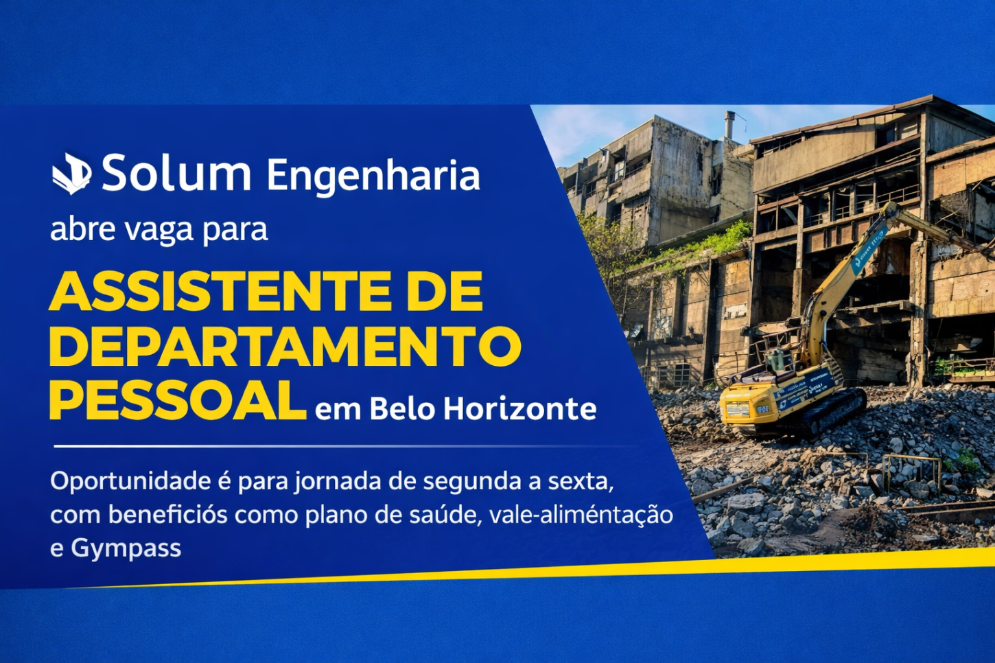 Solum Engenharia abre vaga para Assistente de Departamento Pessoal em Belo Horizonte