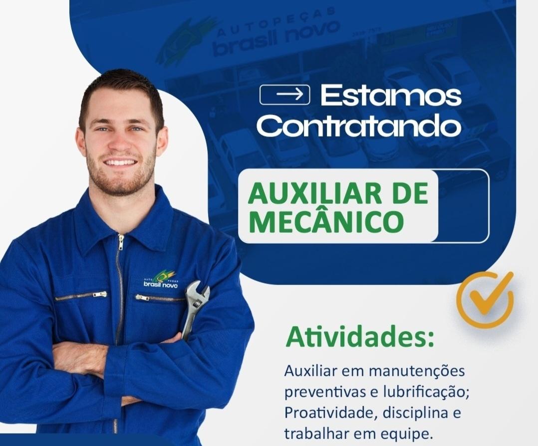 Brasil Novo Auto Peças abre vaga para Auxiliar de Mecânico com benefícios e plano de carreira