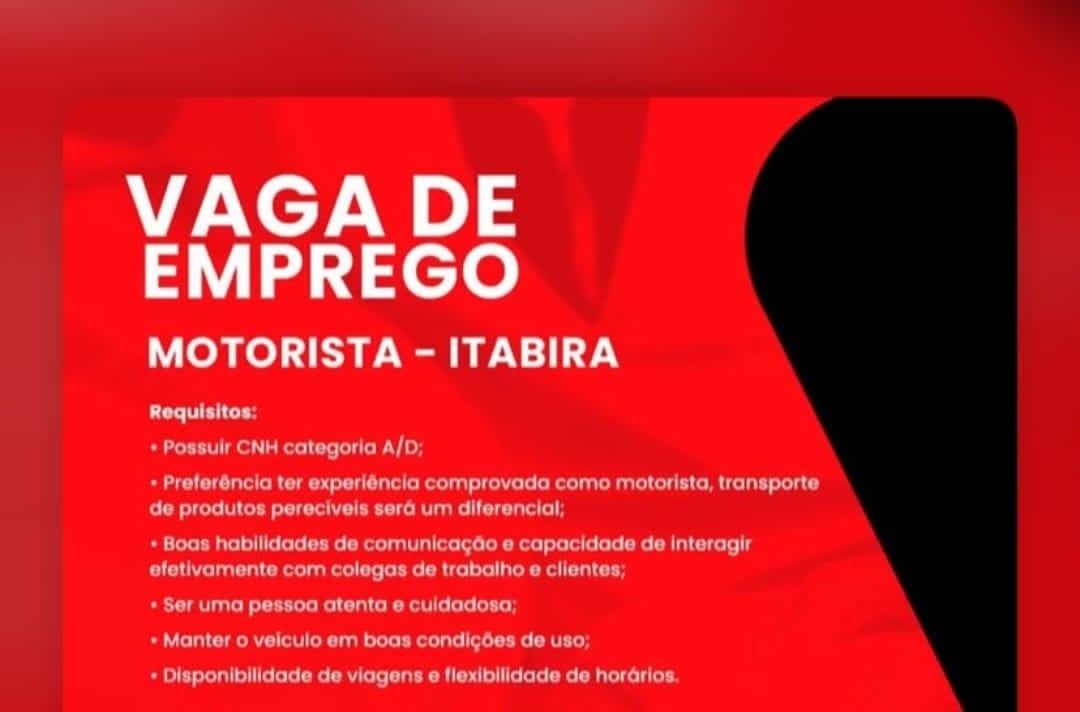 ITABIRA: GRAN FILE ABRE VAGA PARA MOTORISTA COM INÍCIO IMEDIATO