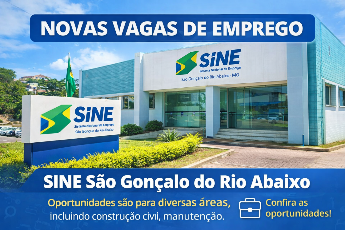 SINE divulga dezenas de vagas de emprego em São Gonçalo do Rio Abaixo