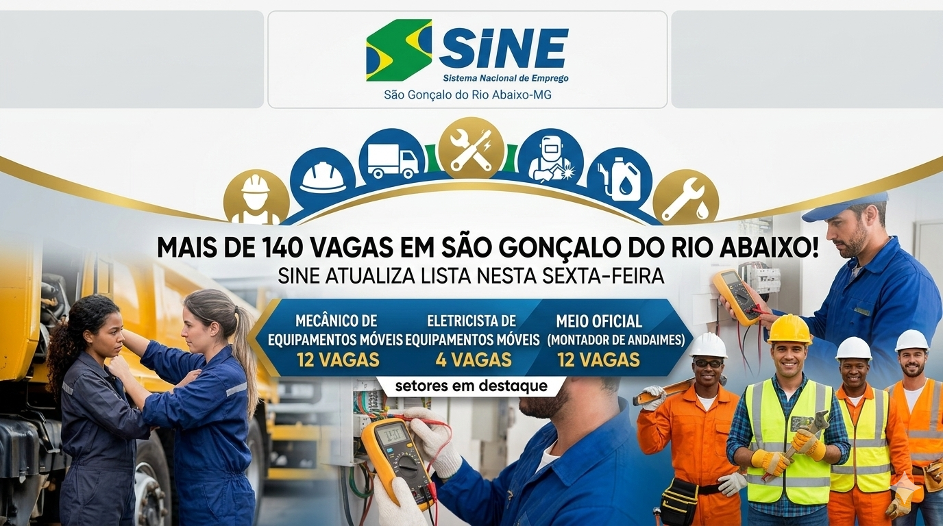 São Gonçalo do Rio Abaixo abre mais de 140 vagas de emprego nesta sexta-feira (06)