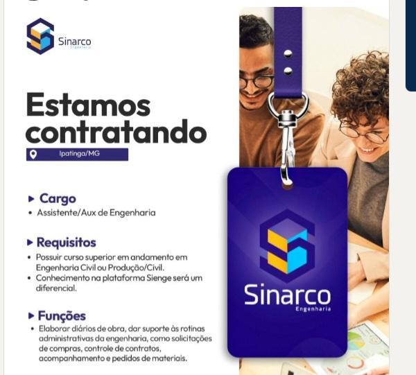 Sinarco Engenharia abre vaga para Assistente de Engenharia no Vale do Aço