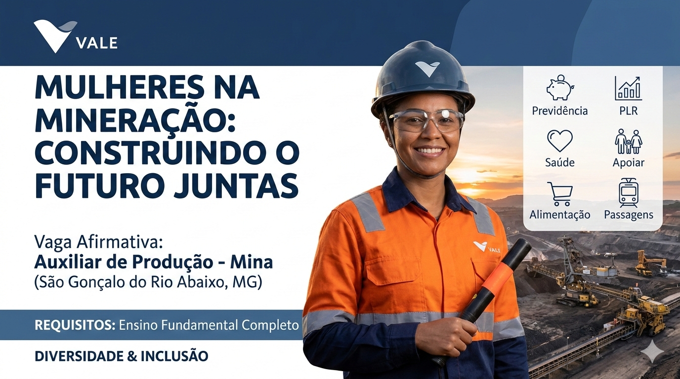 Vale Abre Vaga de Auxiliar de Produção Exclusiva para Mulheres em São Gonçalo do Rio Abaixo