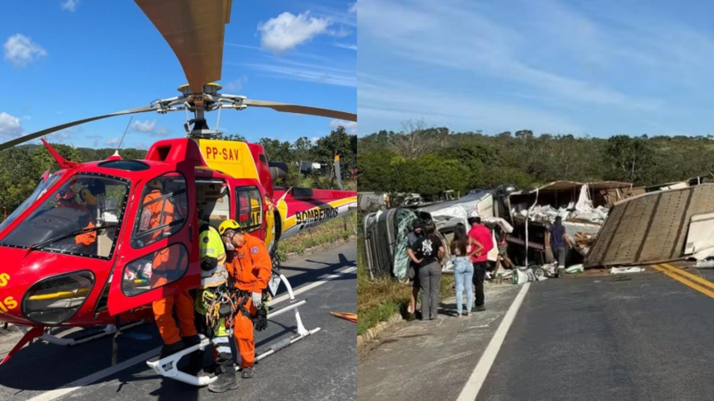 Batida com carreta deixa dois mortos e oito feridos na BR-251, no Norte de MG