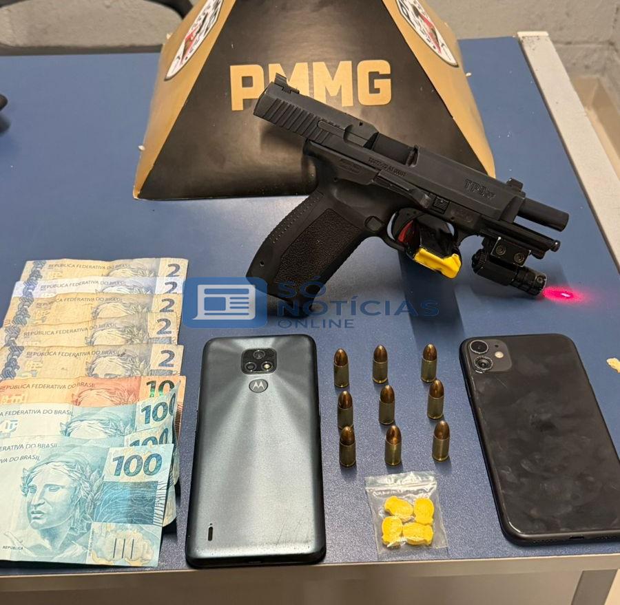 Homem é preso com pistola 9mm e mira a laser após tentativa de fuga em Itabira