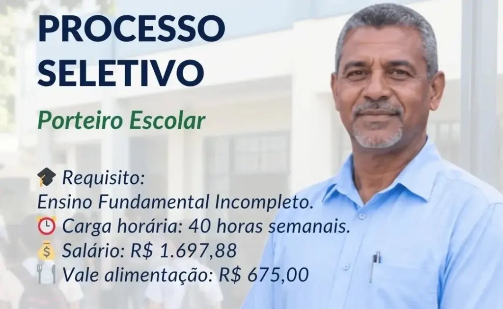 Prefeitura de João Monlevade abre vagas para Porteiro Escolar com salário e vale-alimentação — inscrições a partir de 11 de maio
