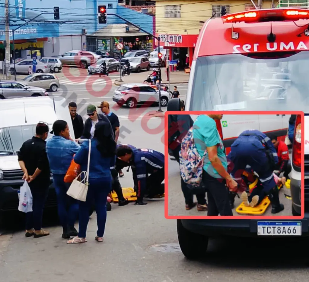 Mulher é atropelada por moto ao atravessar fora da faixa de pedestre no Centro de Itabira