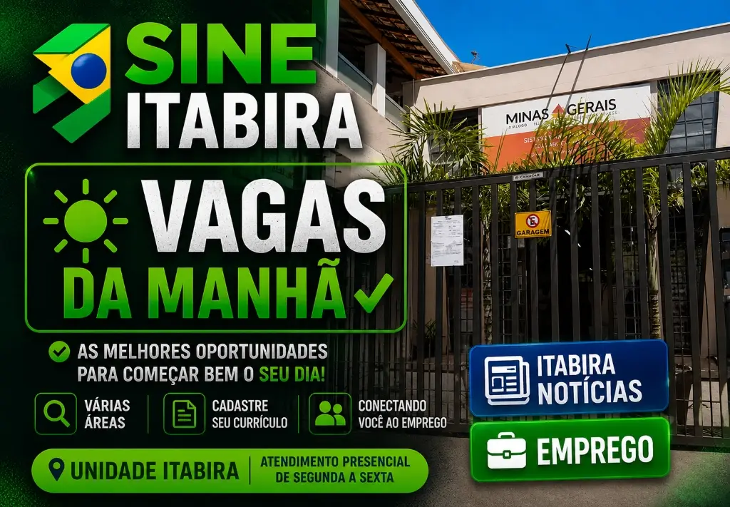 SINE Itabira tem 104 vagas abertas nesta segunda-feira, 1º de junho