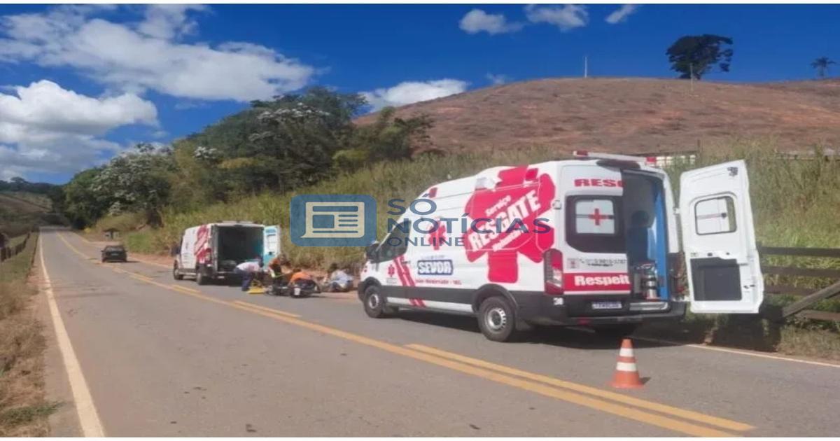 Pneu estoura e motocicleta cai na MG-123; dois jovens ficam feridos e são levados a João Monlevade
