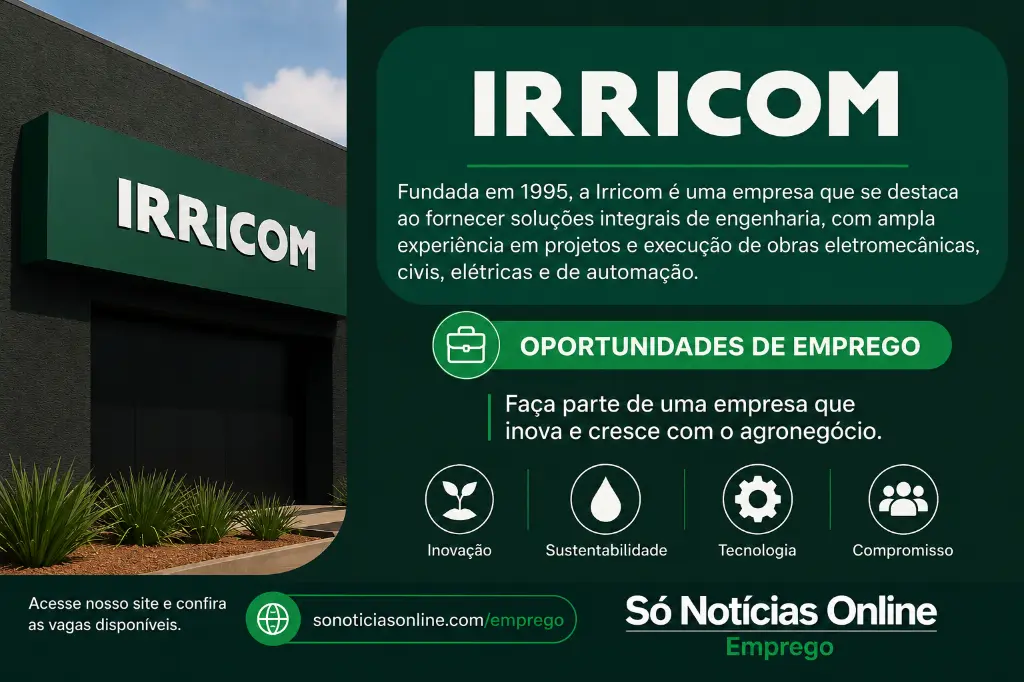 Vagas de emprego em Itabira: Irricom abre seleção para cargos operacionais