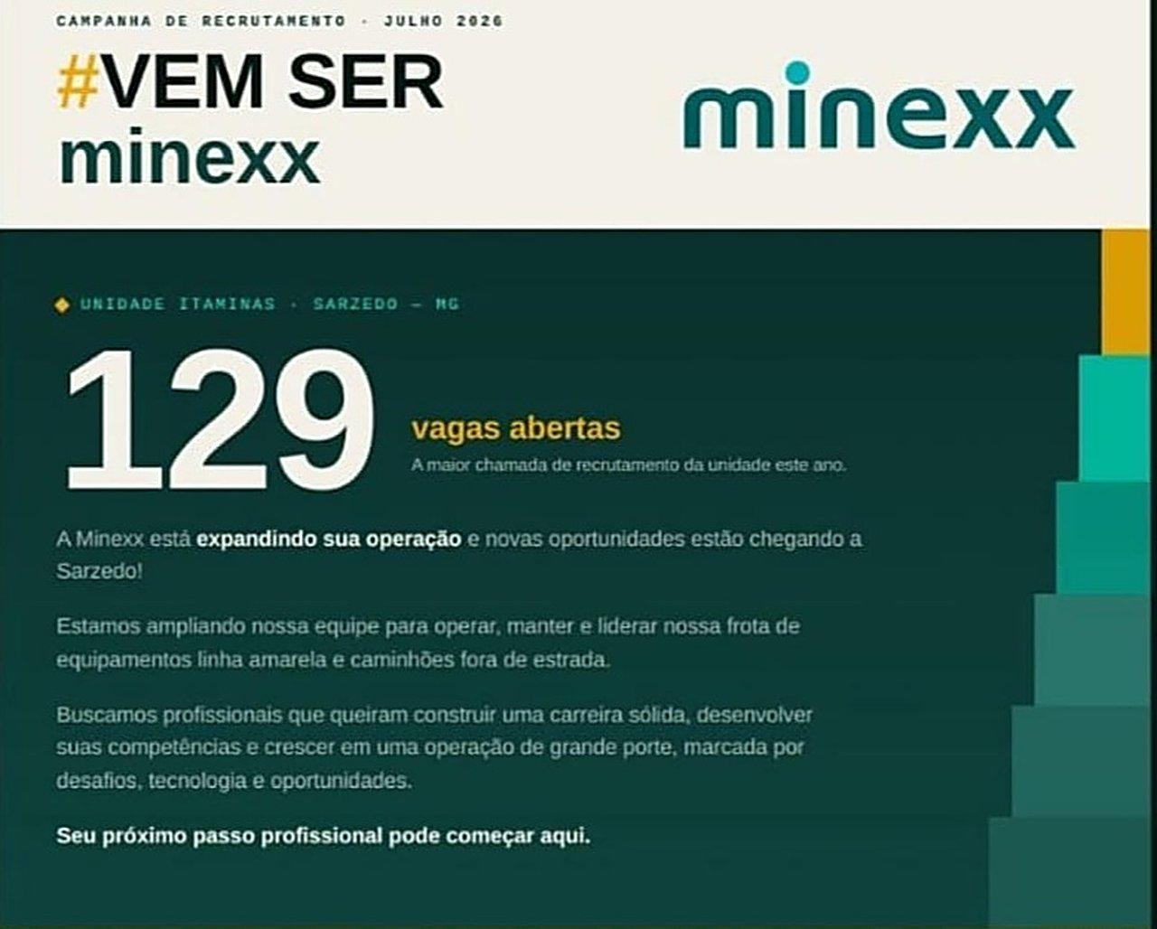 Minexx abre 129 vagas de emprego em Sarzedo nesta segunda-feira, 27/07; veja como se candidatar