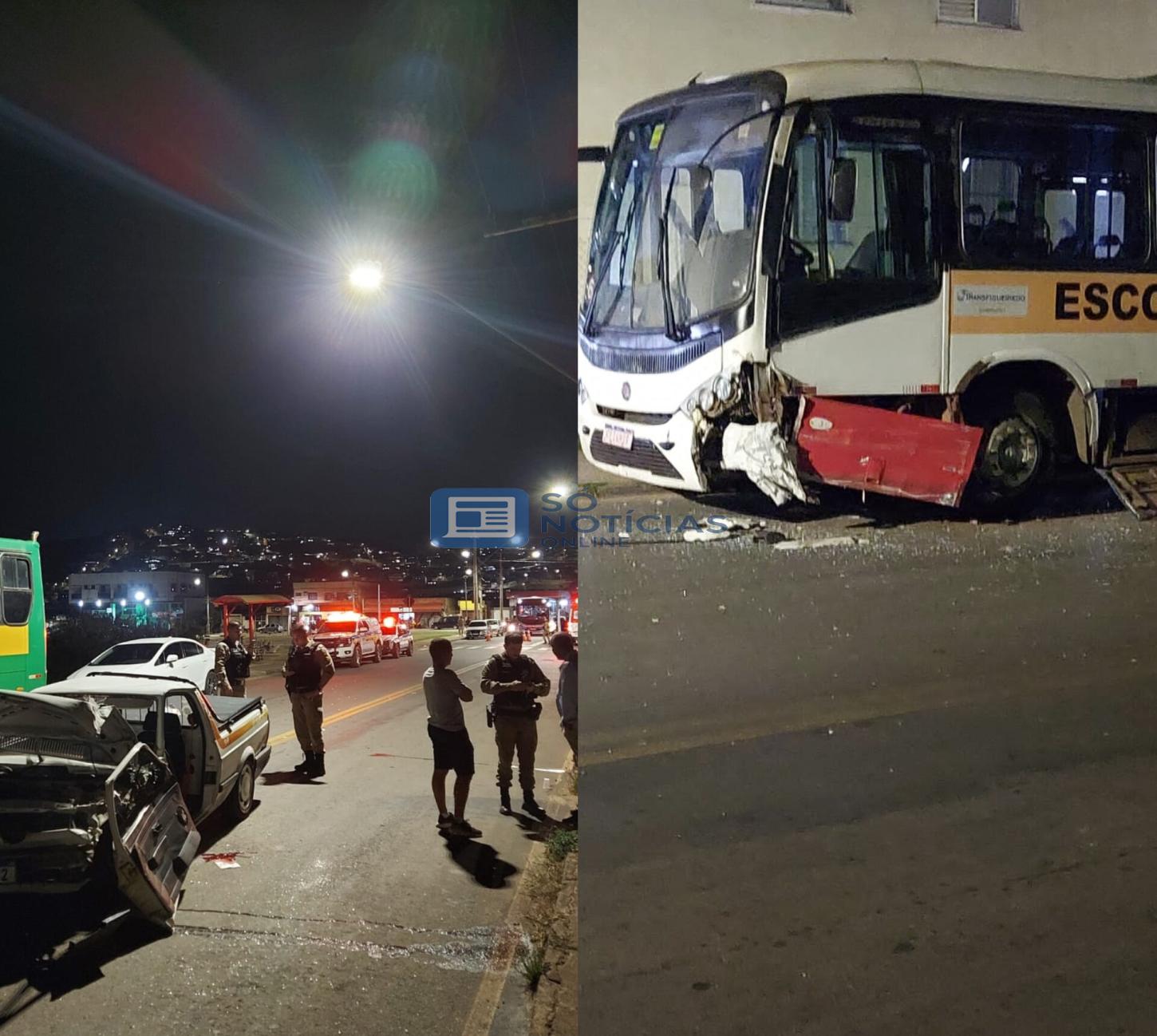 Motorista fica gravemente ferido após bater Saveiro contra ônibus estacionado no bairro Fênix