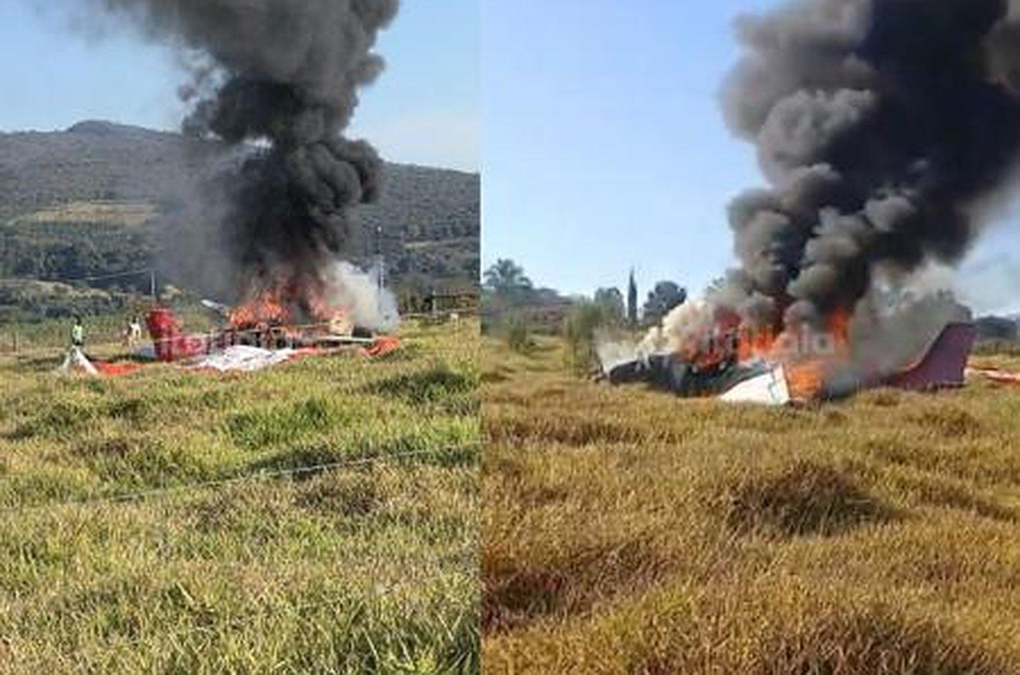 Avião cai em Mateus Leme e piloto se salva usando paraquedas