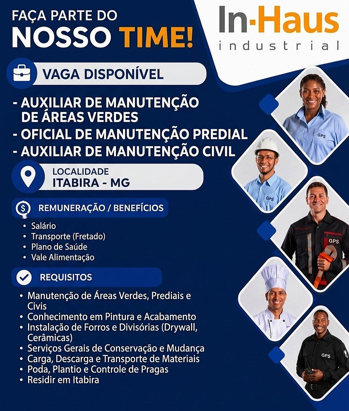 In-Haus Industrial abre vagas para manutenção civil, predial e áreas verdes em Itabira