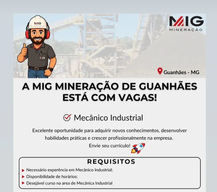 Mineradora abre vaga para Mecânico Industrial — já pensou em trabalhar com esse salário e benefícios?