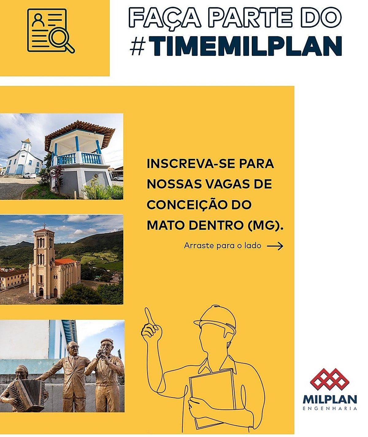 Milplan abre 7 oportunidades de emprego em Conceição do Mato Dentro