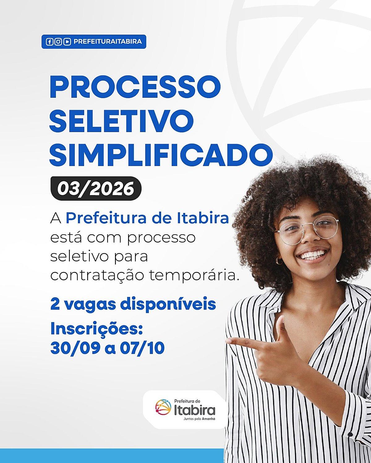 Prefeitura de Itabira abre processo seletivo para contratação de profissionais