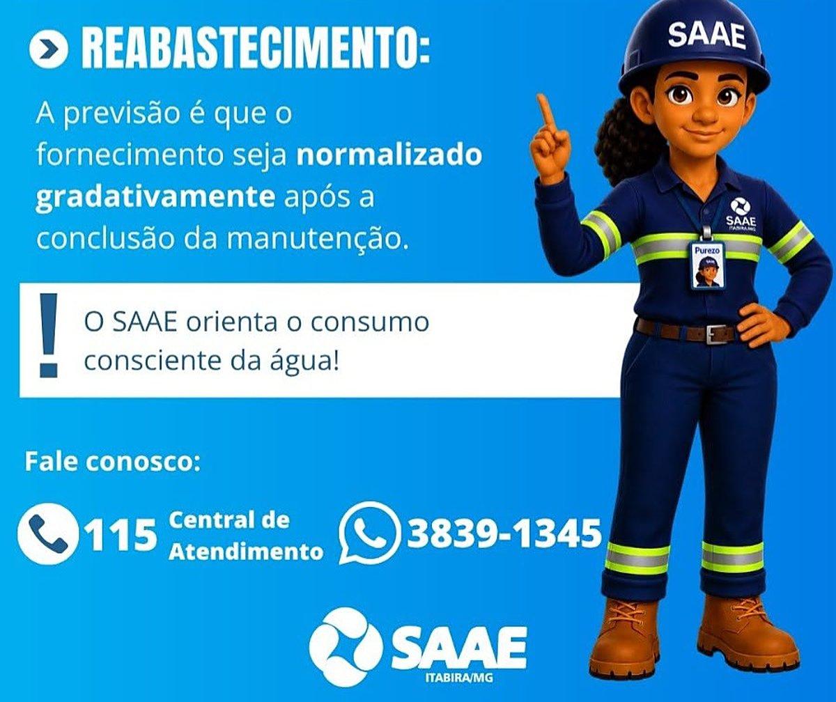Saae interrompe abastecimento de água em três bairros de Itabira nesta quarta