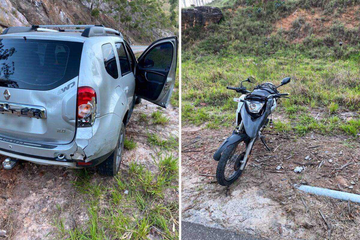 Acidente na MG-129: motociclista fica ferido após bater na traseira de carro em Itabira