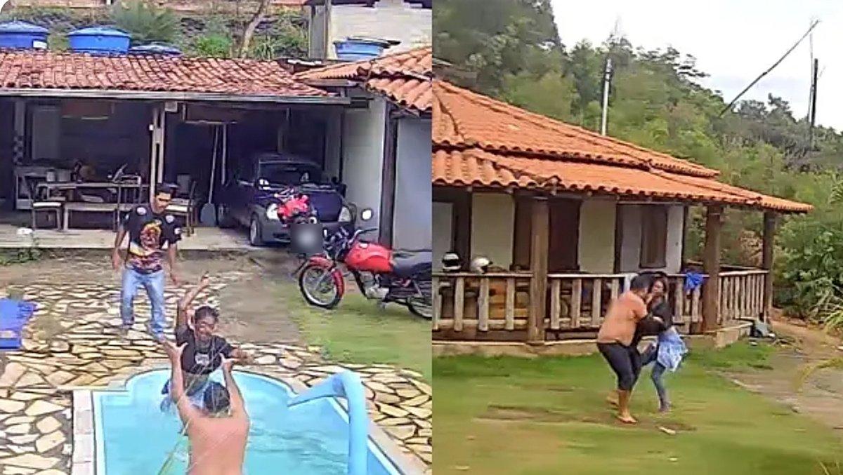 Caeté: mulher é detida suspeita de atacar ex com faca e ácido; homem se protege em piscina