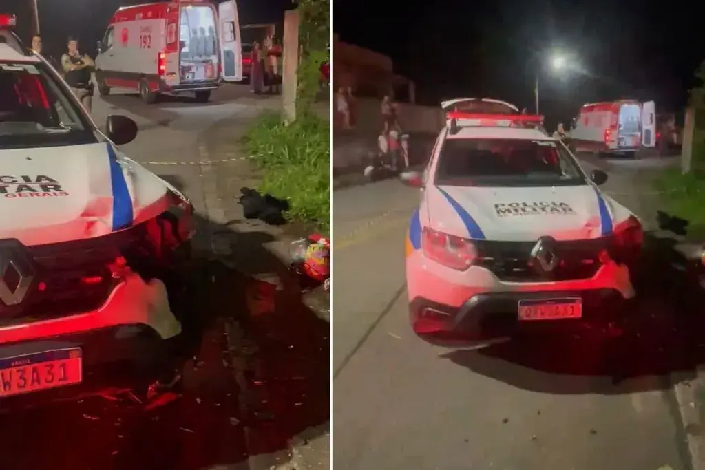 Moto invade contramão para desviar de quebra-molas e bate em viatura da PM em João Monlevade