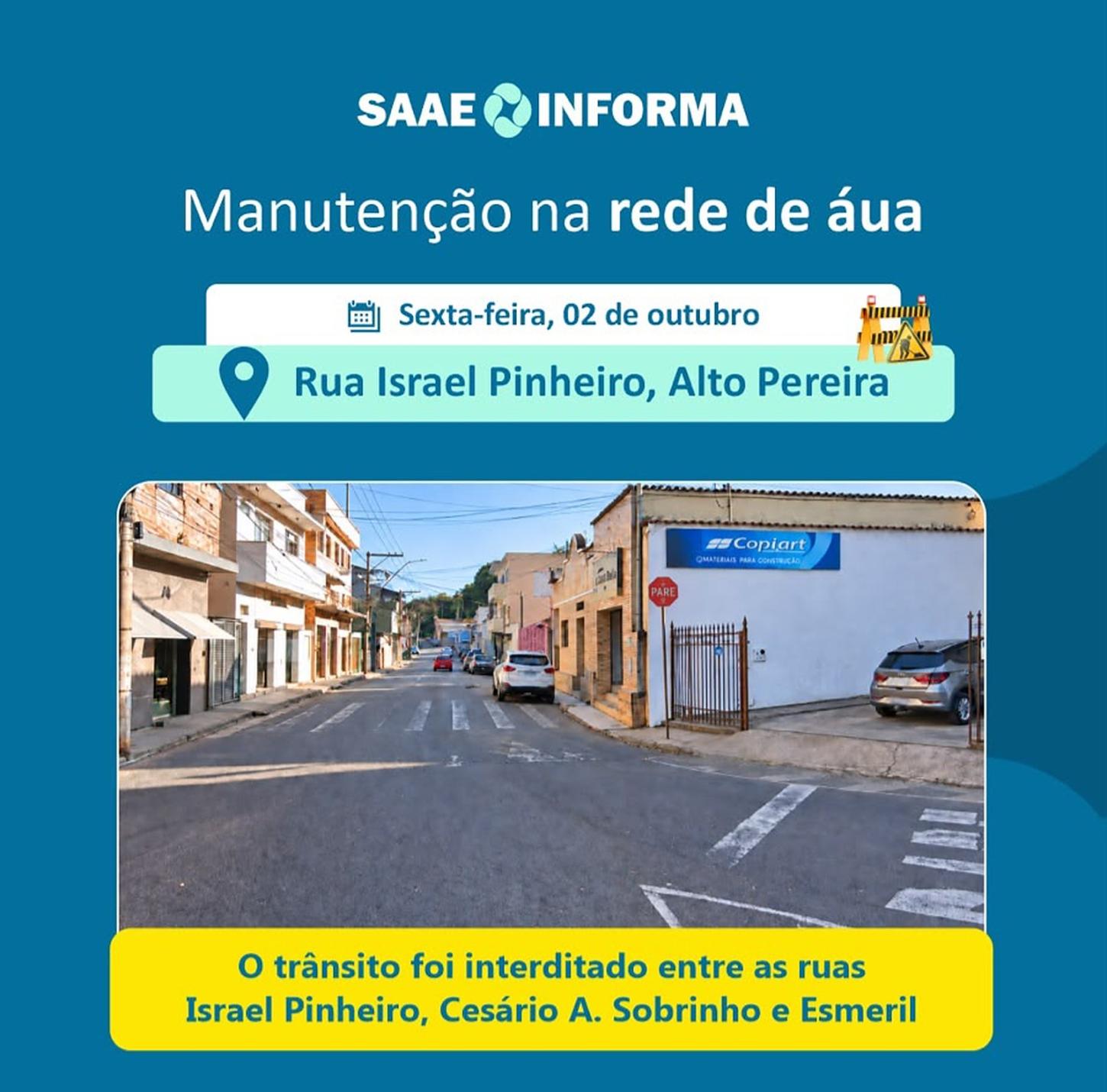 Saae realiza reparo em vazamento e pode afetar água em bairros de Itabira