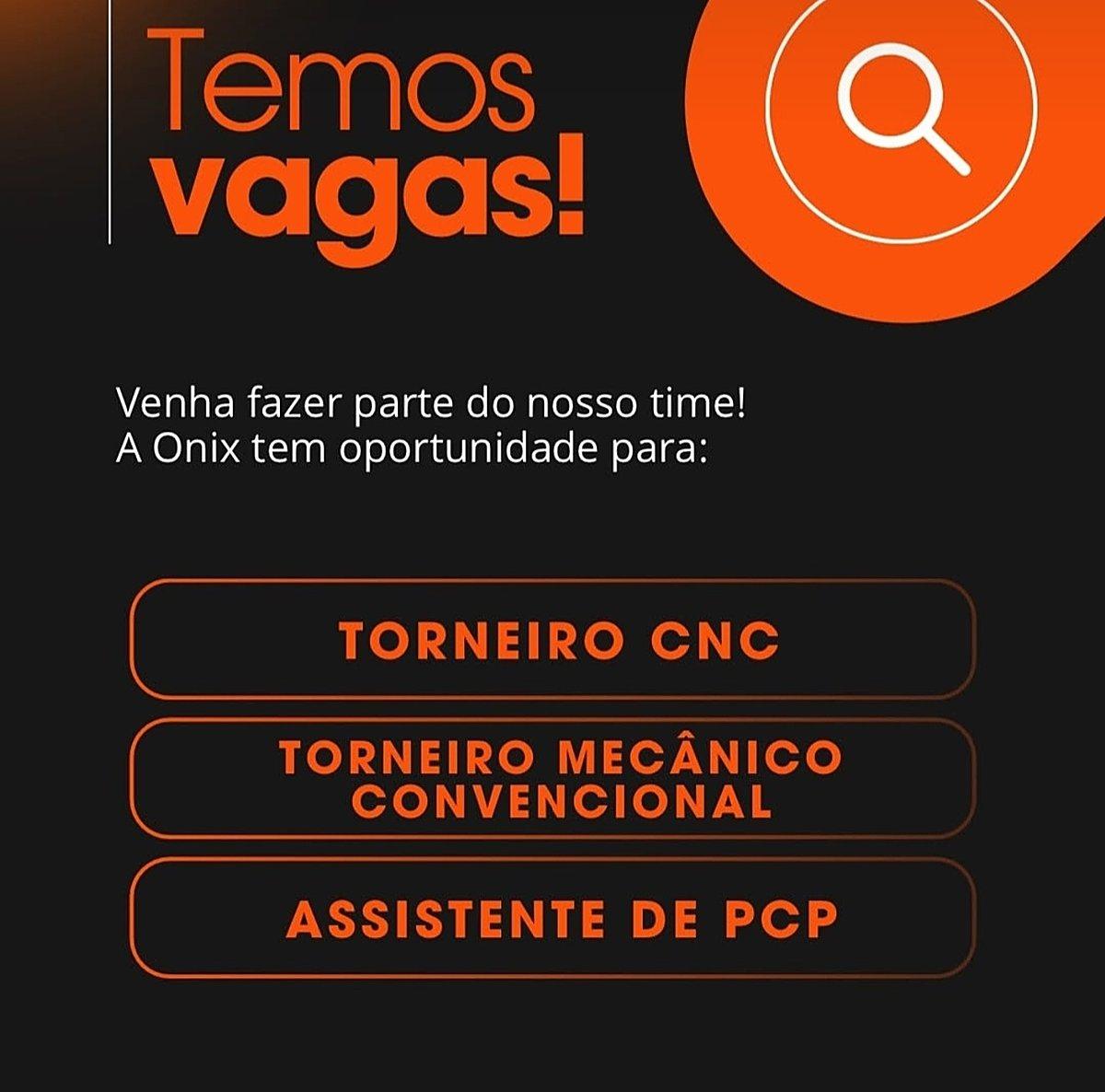 Vagas de emprego em Igarapé: Onix abre seleção para torneiro CNC, convencional e PCP