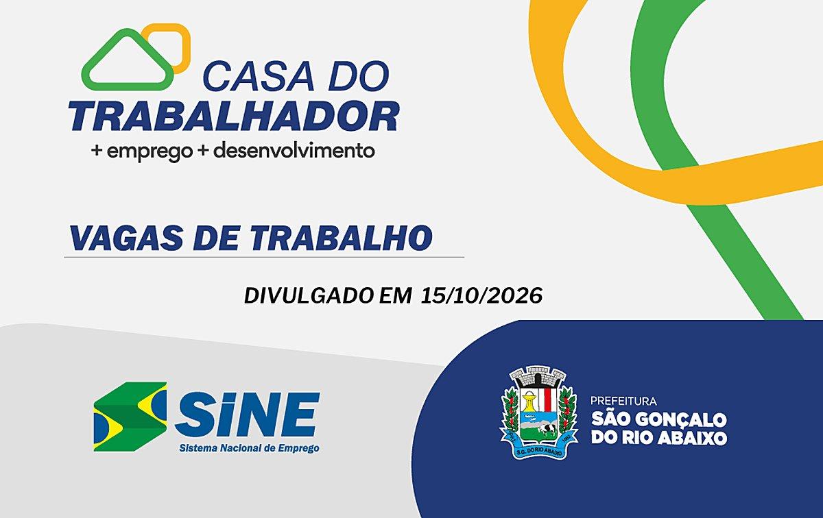 Vagas de emprego em São Gonçalo do Rio Abaixo: Sine tem 48 vagas; salários até R$ 5 mil, nesta quinta-feira 15 de outubro 
