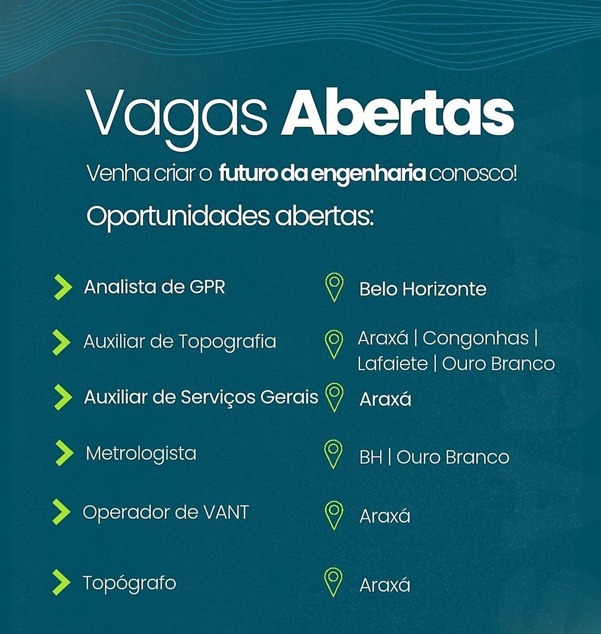 Vagas de emprego: Mirante Engenharia abre seleção em BH, Araxá, Congonhas e Ouro Branco