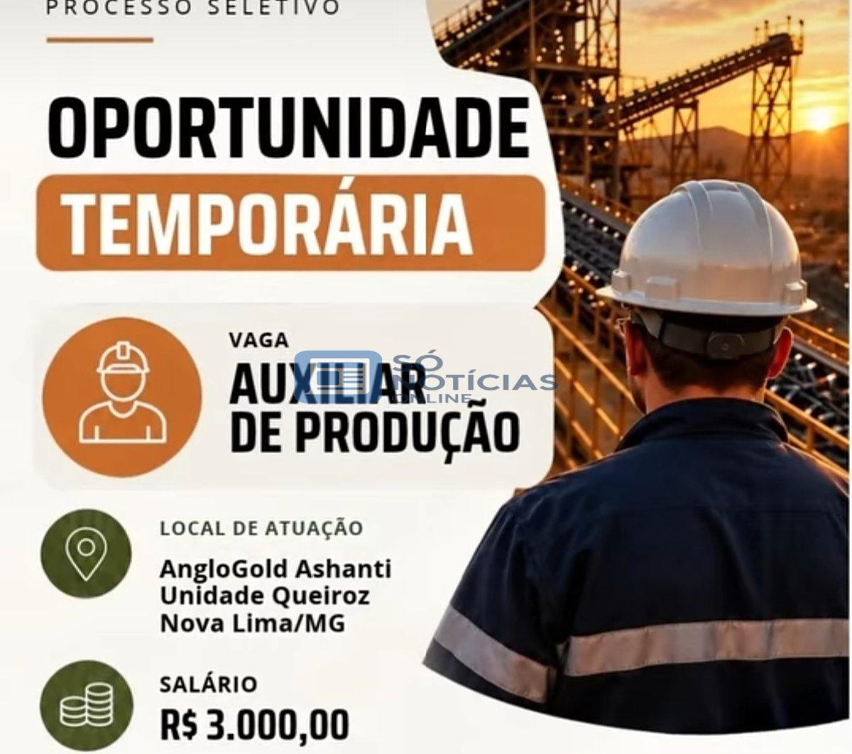 Vagas de emprego: oportunidade temporária na AngloGold Ashanti paga R$ 3 mil