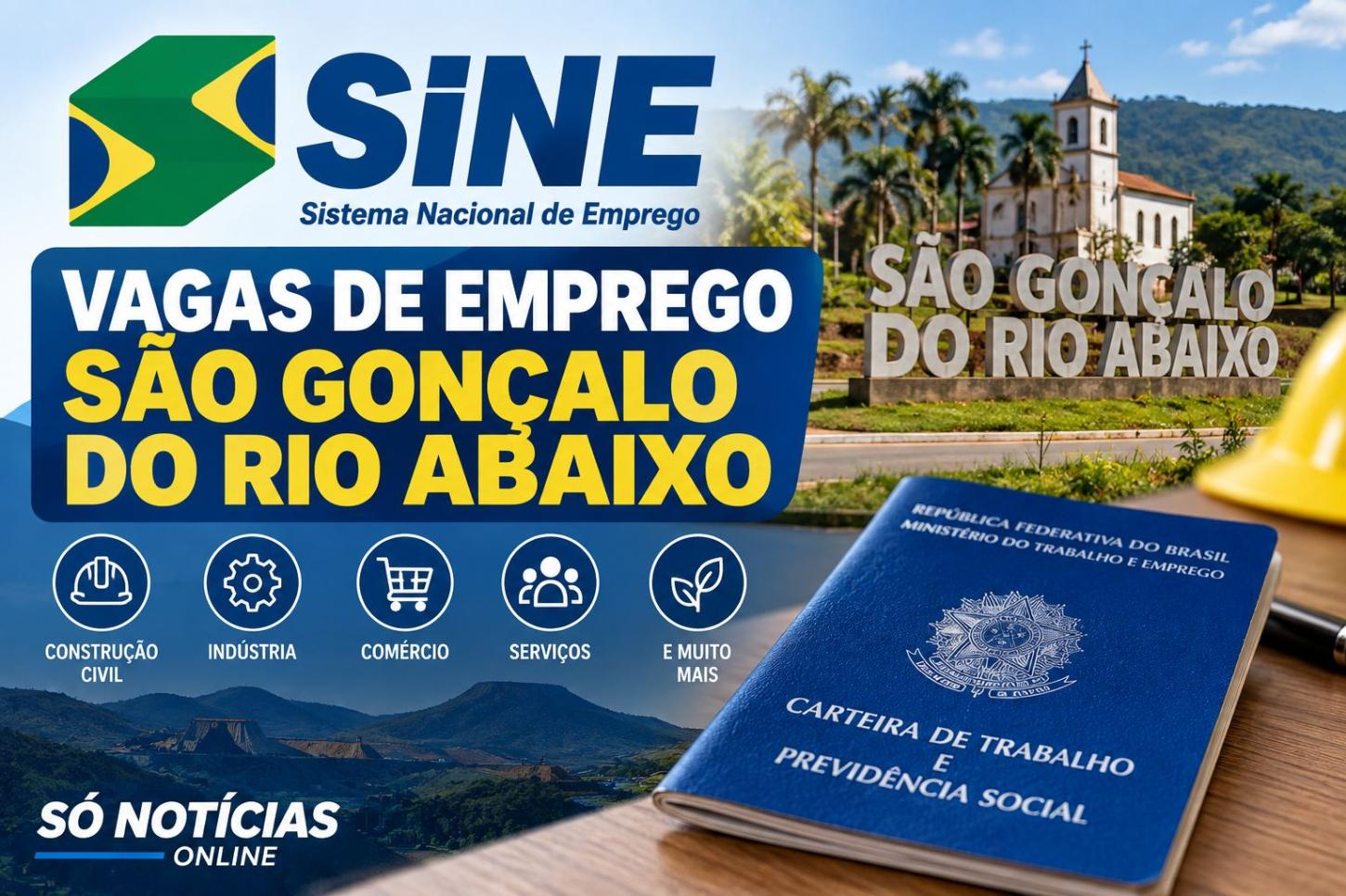 SINE de São Gonçalo do Rio Abaixo tem 44 vagas nesta quarta (28/10), com técnicos a até R$ 5 mil