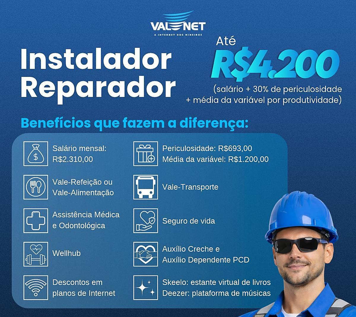 Valenet abre vaga de instalador com ganhos de até R$ 4,2 mil e lista de benefícios; veja como se candidatar