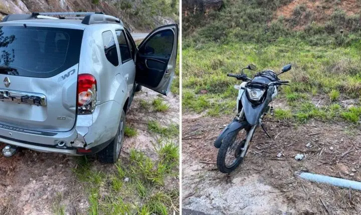 Acidente na MG-129: motociclista fica ferido após bater na traseira de carro em Itabira