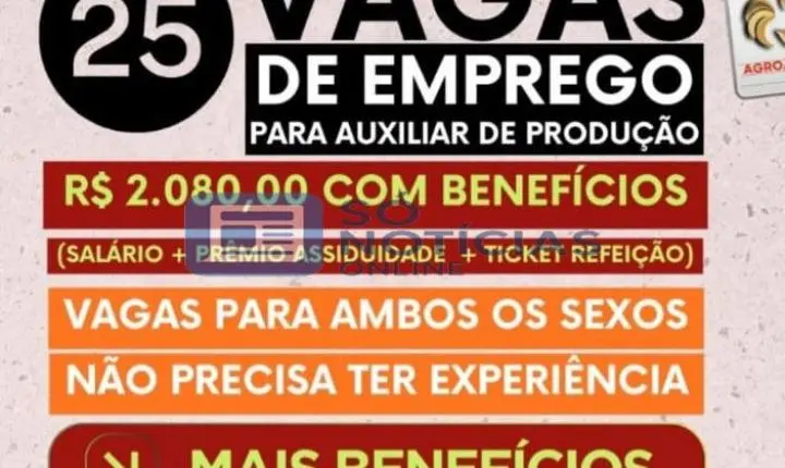 25 vagas de emprego sem experiência em Itabira: Agroaves paga R$ 2.080 e ainda dá kit de produtos todo mês
