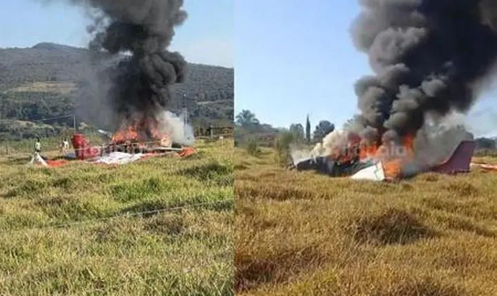 Avião cai em Mateus Leme e piloto se salva usando paraquedas