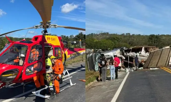 Batida com carreta deixa dois mortos e oito feridos na BR-251, no Norte de MG