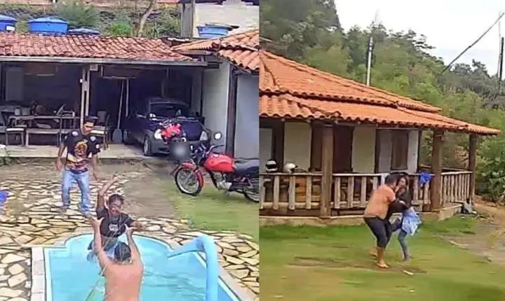 Caeté: mulher é detida suspeita de atacar ex com faca e ácido; homem se protege em piscina