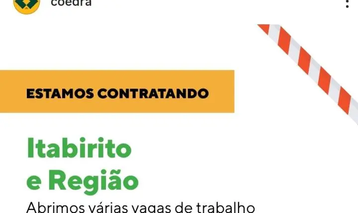 Coedra abre 204 vagas de emprego em Itabirito para operadores de máquinas pesadas, motoristas e técnicos
