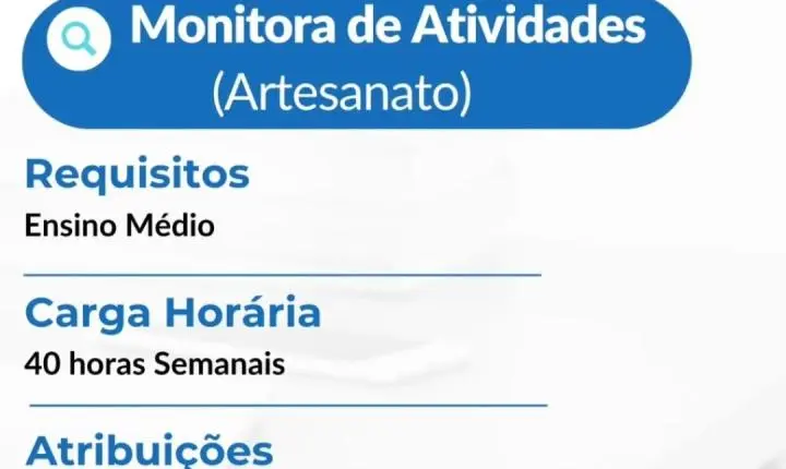 COMBEM abre três vagas em Itabira: motorista, oficineiro e monitora de artesanato