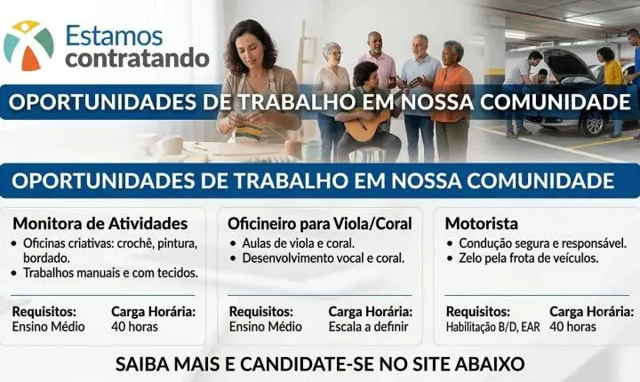 COMBEM abre três vagas em Itabira: motorista, oficineiro e monitora de artesanato